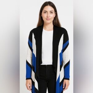 INC International Open-Front Colorblock Draped Cardigan - Blue/Black/White